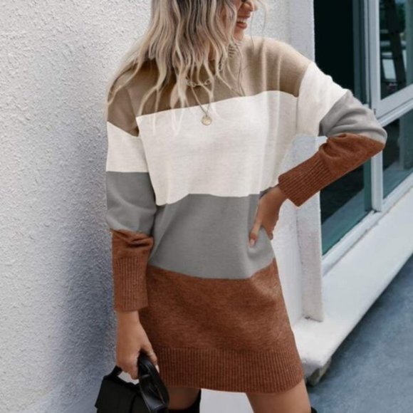 colorblock mini sweater dress contemporary brown - Picture 2 of 5